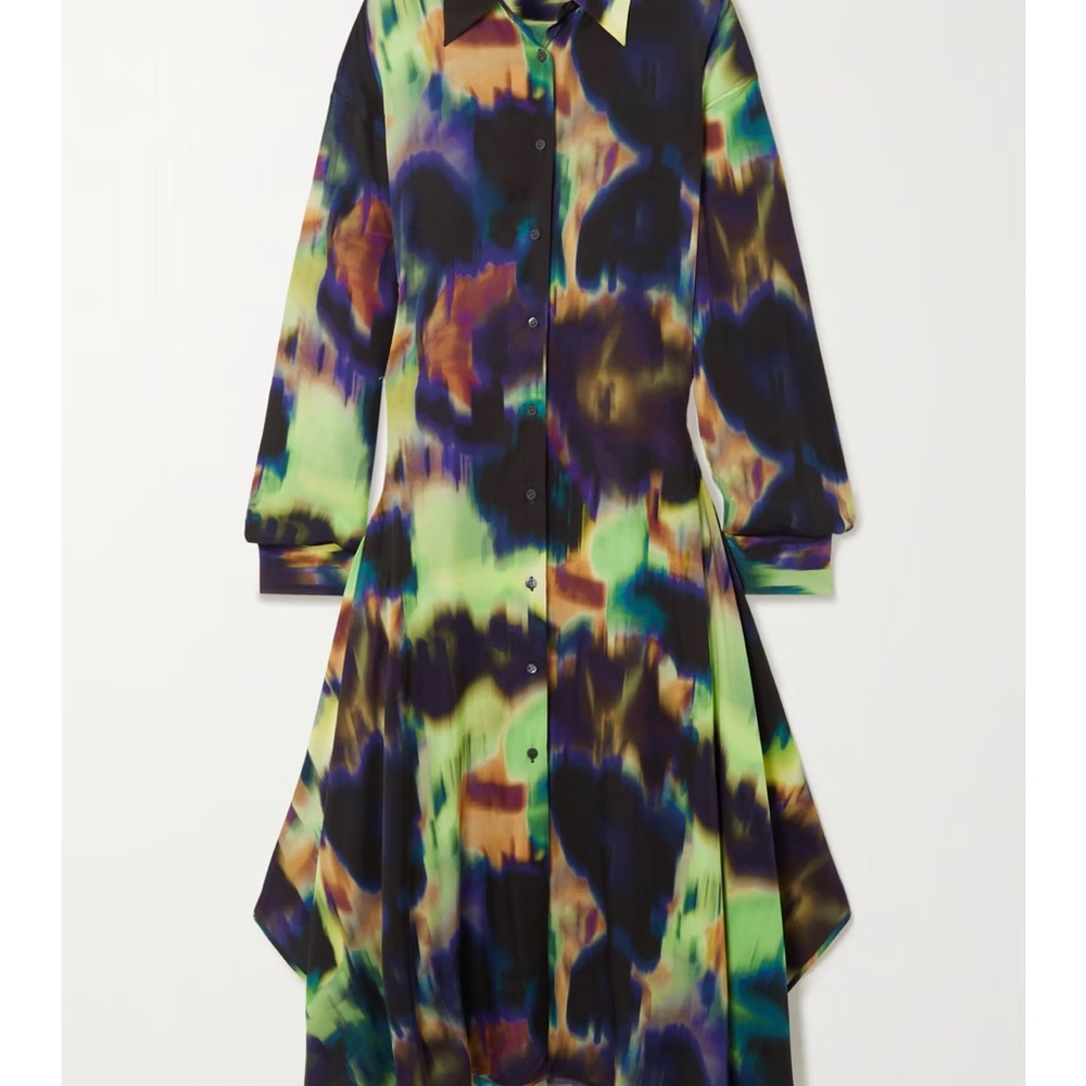Dries Van Noten Georgette Long Sleeve Shirt Dress